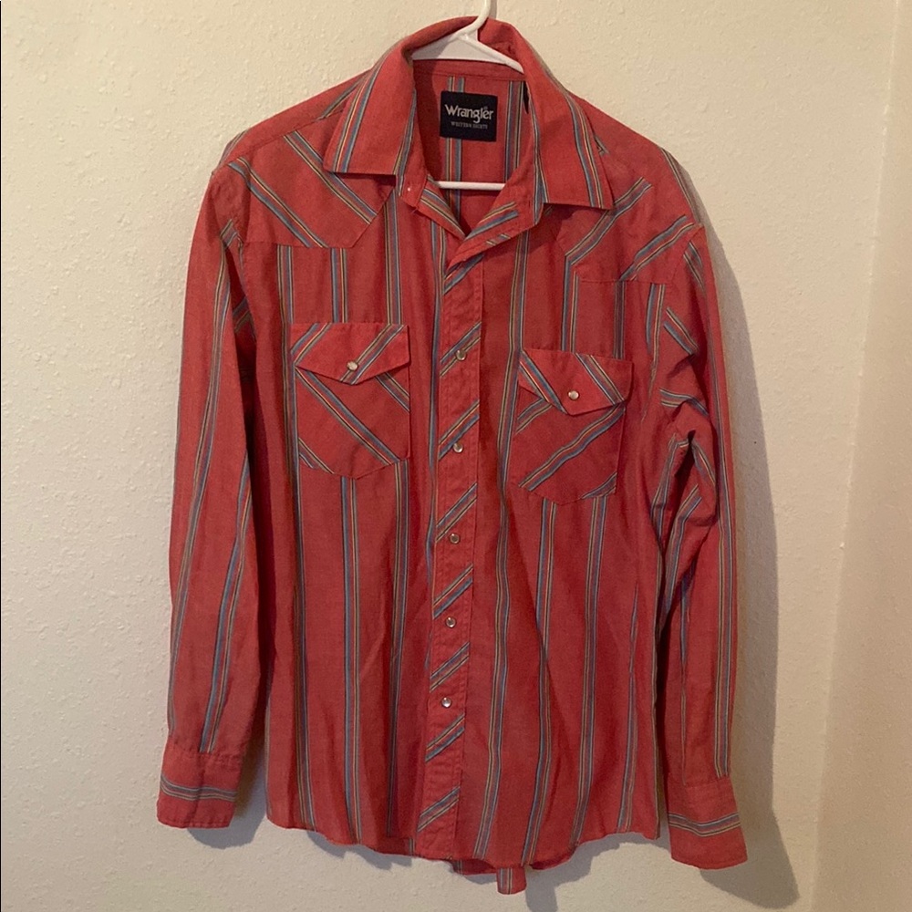 Wrangler Red Striped Pearl Button- Up Shirt